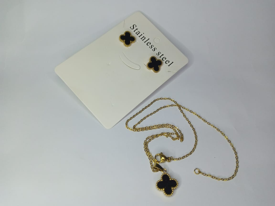 Black & Gold Color Stainless Steel Necklace & Earrings Set (2 in 1)