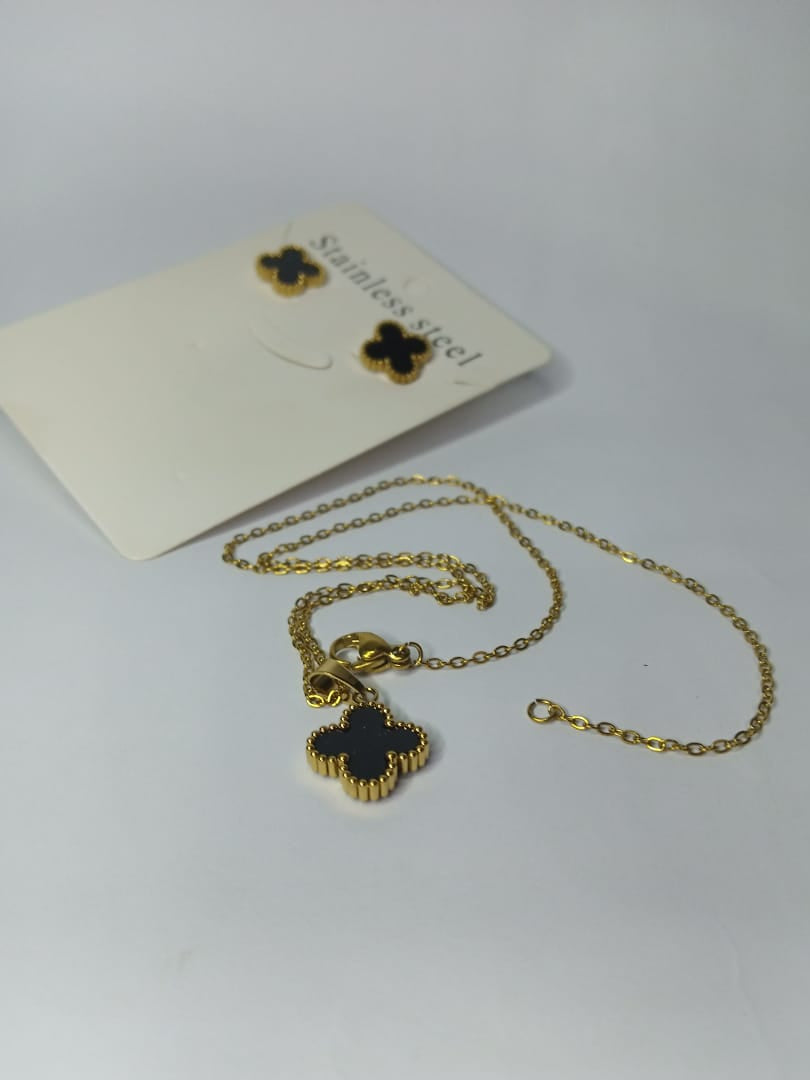 Black & Gold Color Stainless Steel Necklace & Earrings Set (2 in 1)