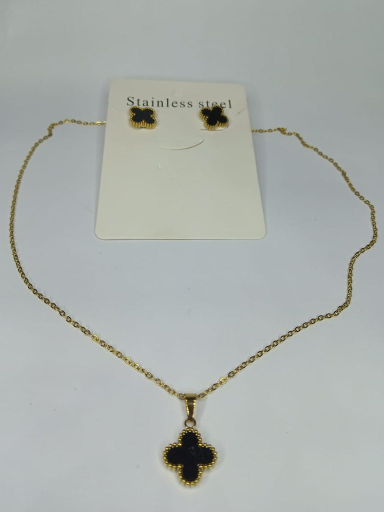 Black & Gold Color Stainless Steel Necklace & Earrings Set (2 in 1)